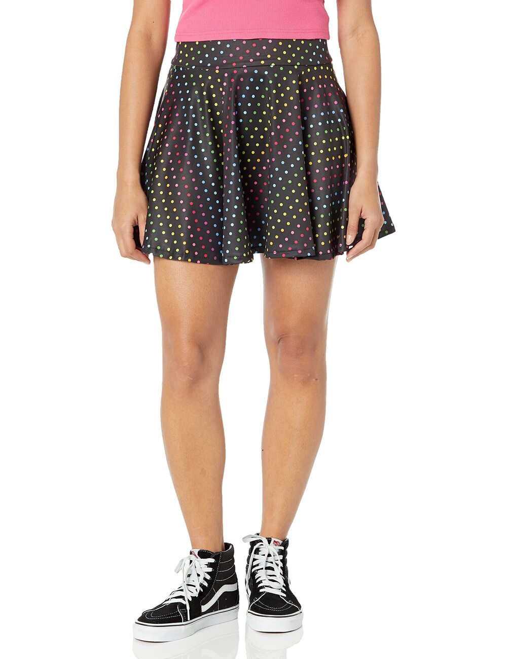 3064 Rainbow Polka Dots Print Stretch Lycra Skirt Large